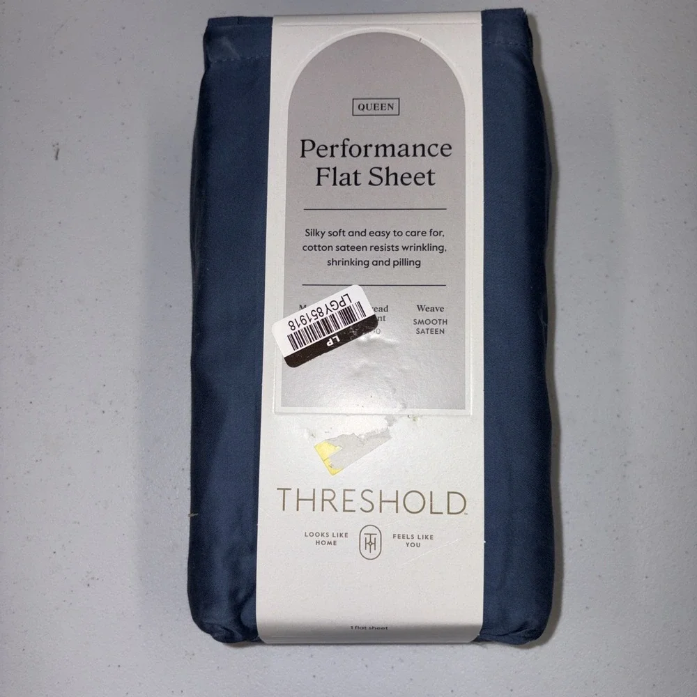 Threshold Performance 100% Cotton Sateen QUEEN Flat Sheet Blue 400 TC Smooth